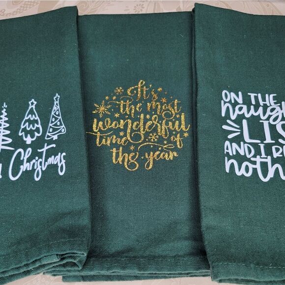 100% Cotton Green Christmas Dish Towels - Picture 1 of 5